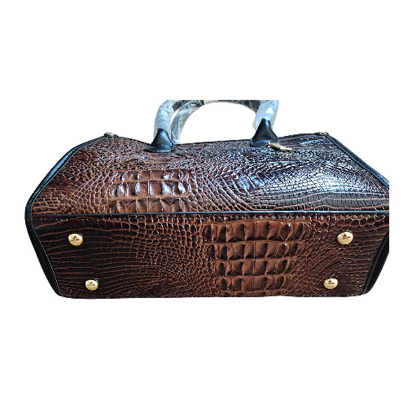 Brand New Faux Alligator Embossed Structured Top Handle Satchel Bag - Picture 7 of 8